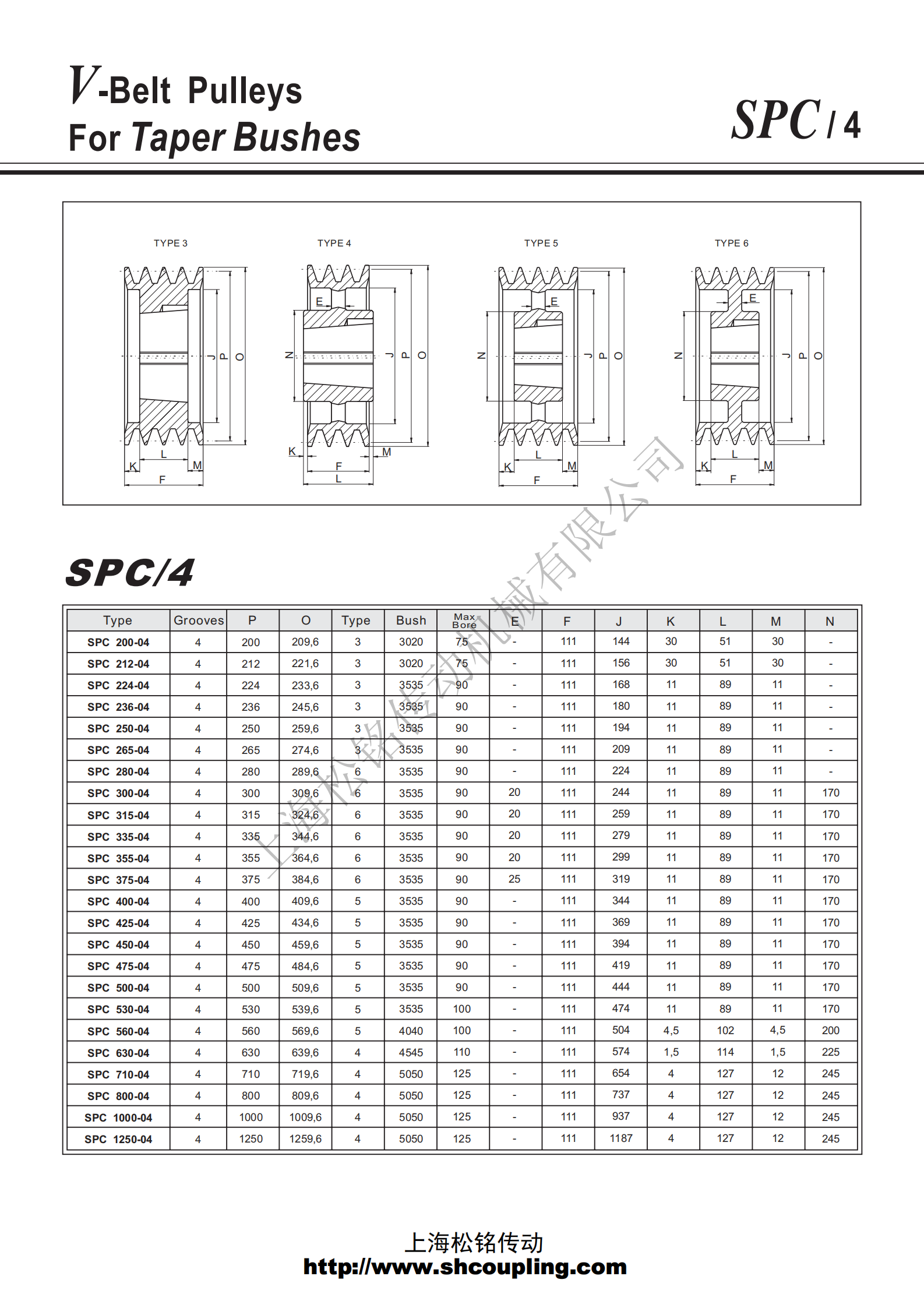 SPC900-04-5050锥套式皮带轮 SONGMTC Taper Bush Pulley选型参数表