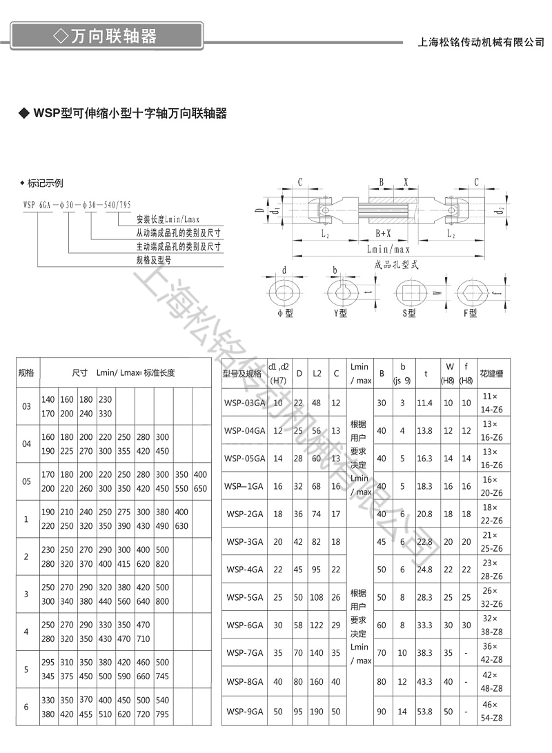 WSP-5GA-Y25-295/345十字轴万向节联轴器选型规格参数表
